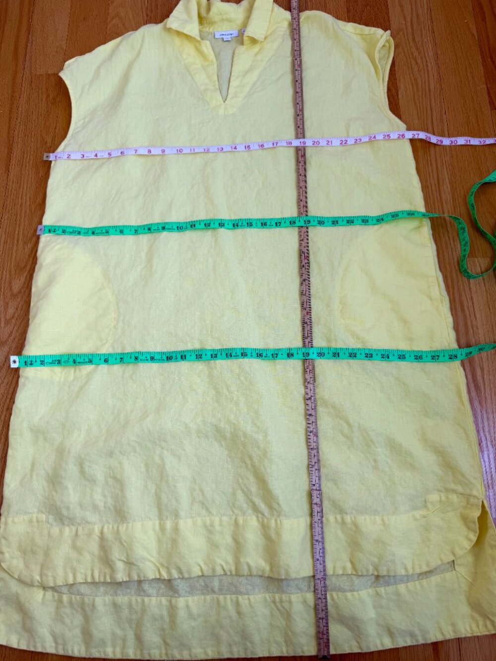 Chico’s Linen Dress Yellow Split Neck Collar Short Sleeves Plus (2X) - Picture 8 of 9